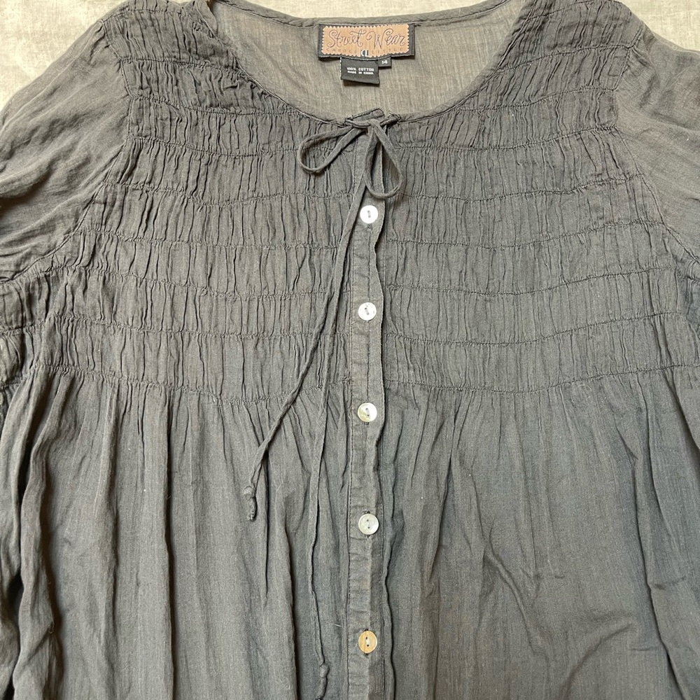 Carole Little Street Wear sheer pin tucked blouse top size 14 - Picture 3 of 5